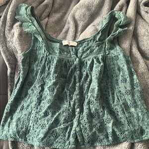 Lucky Brand Green Ruffled Sleeveless Blouse